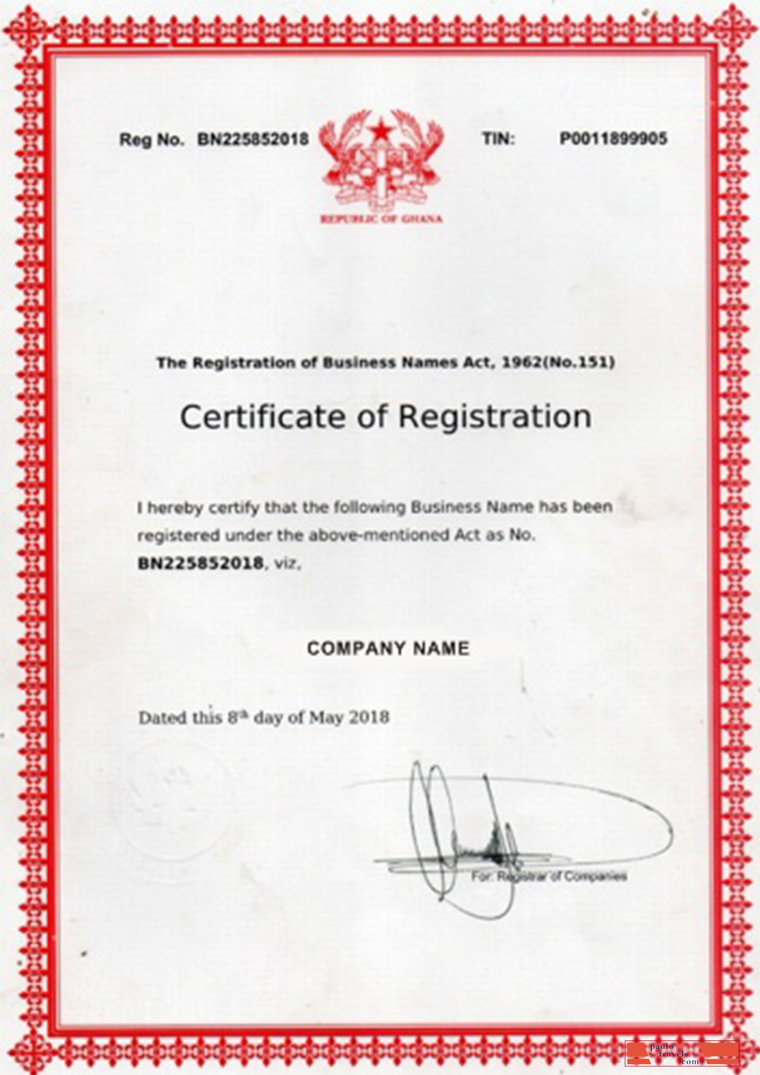 Ghana Certificate of Registration